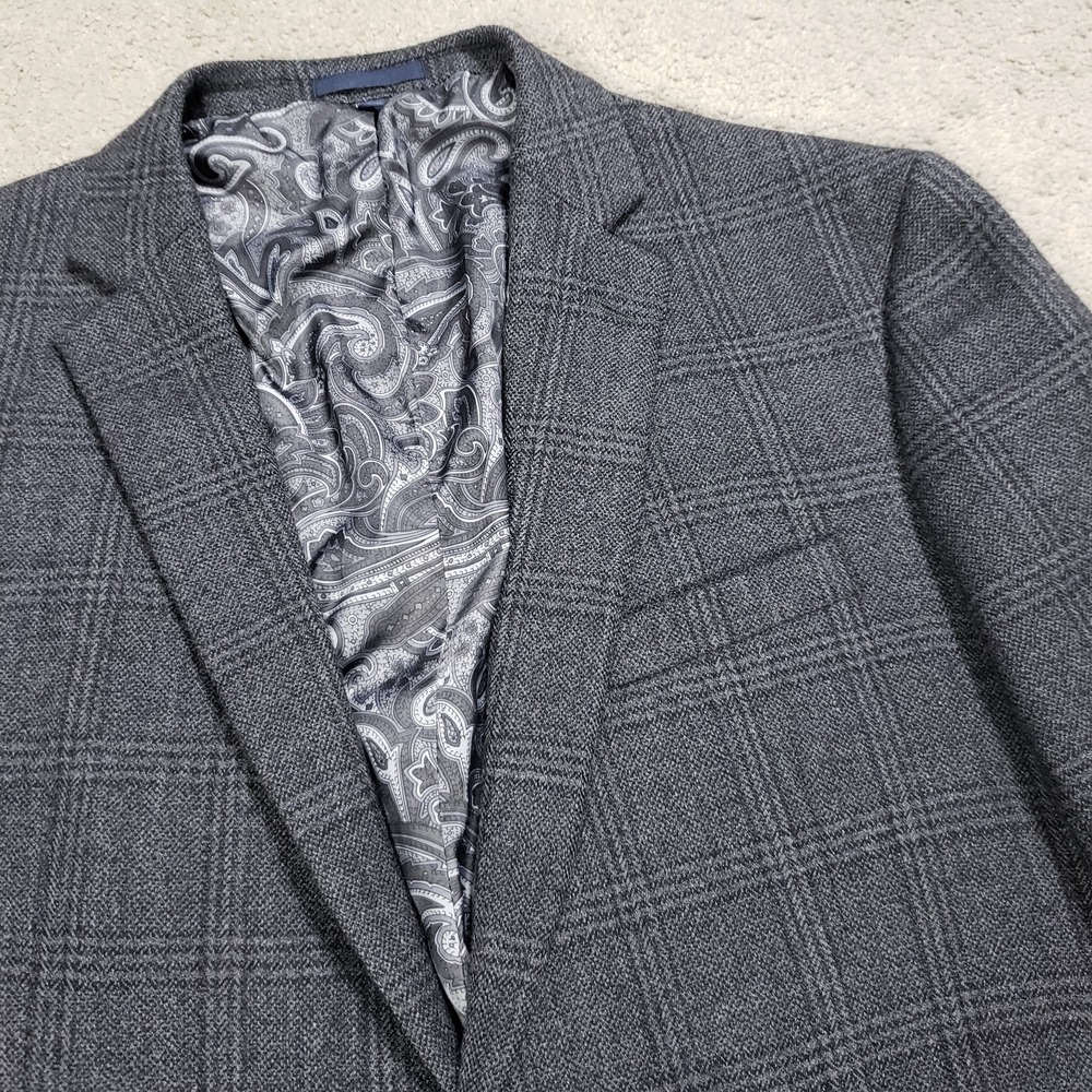 Jos A Bank Mens Blazer 43L Gray Plaid Wool Paisley Lined 1905 Sport Coat Jacket